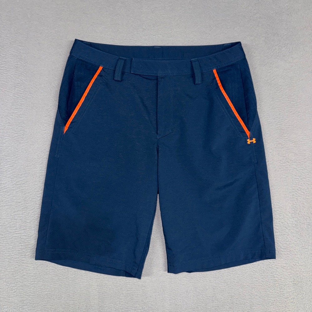Under Armour Golf Shorts Mens 32 Navy Blue Performance Orange Trim Activewear